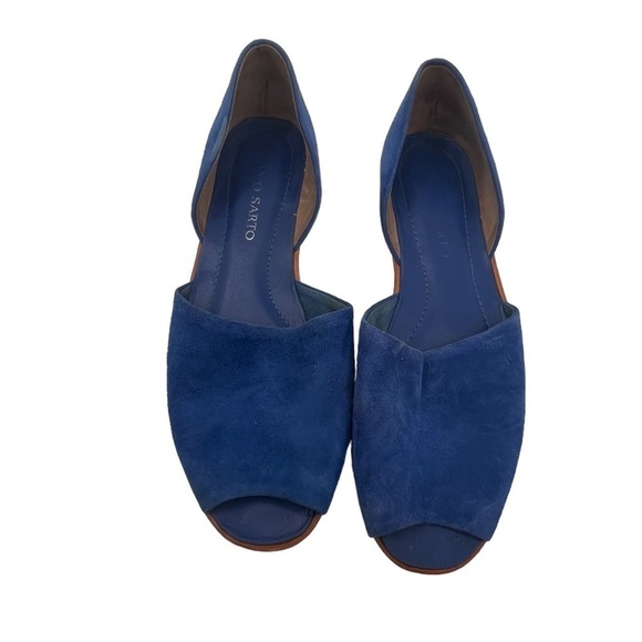 Franco Sarto Blue Suede Venezia Peep Toe Sandals Size 8 1/2 Women's - Picture 1 of 10
